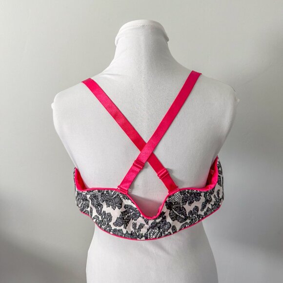Lane Bryant Cacique Black White Pink Floral Bra - Size 44DD - Picture 4 of 8